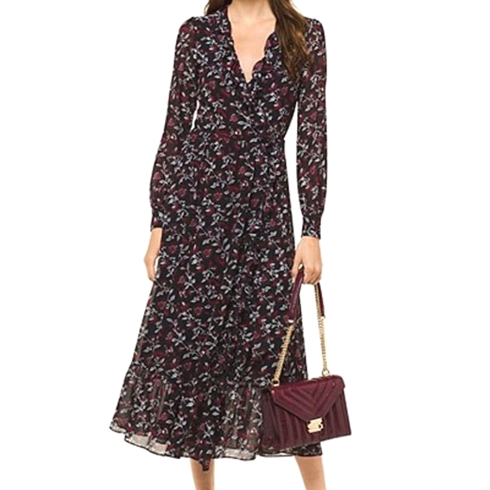 Michael Kors Floral Print Georgette Midi Dress